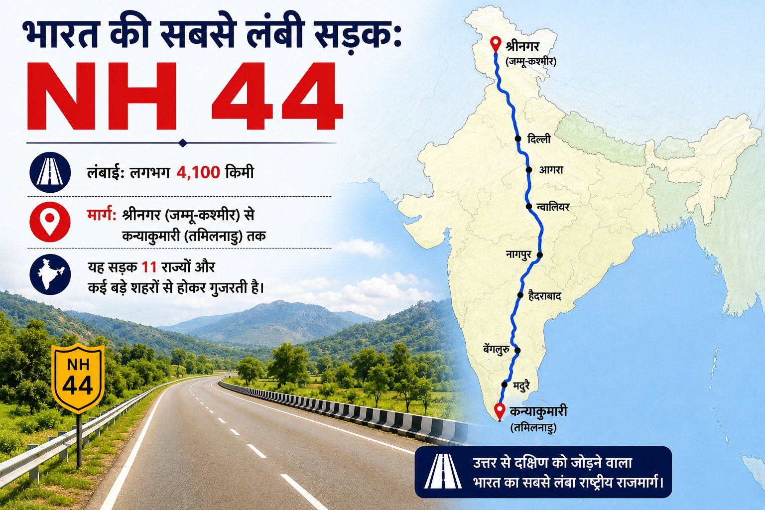 भारत की सबसे लंबी सड़क: NH 44